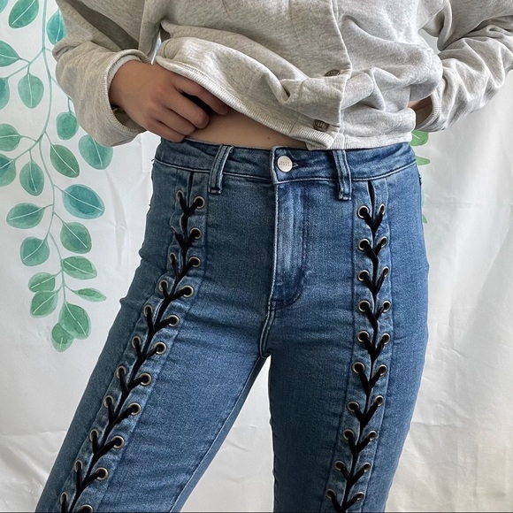 Neon Blonde Blondie Mid Rise Tie Up Blue Valentine Skinny Jeans - Picture 4 of 16